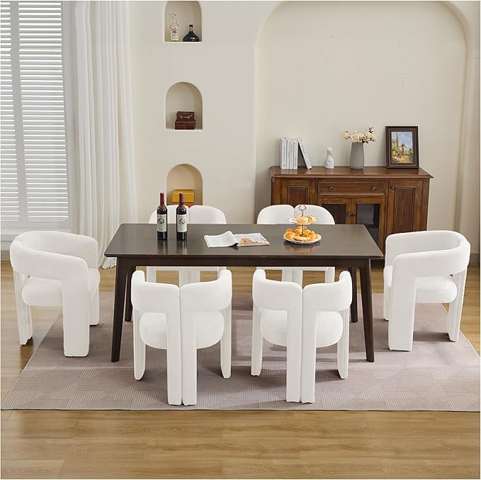 Modern Barrel Dining Chairs Set of 3, Upholstered Linen Dining Room Chair with Wooden Legs, Accent Chairs for Kitchen/Dining Room/Living Room, Beige