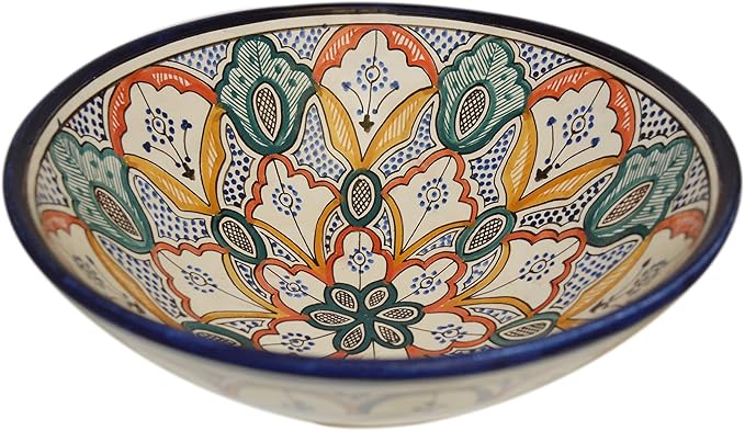 Ceramic Bowls Moroccan Handmade Serving Exquisite Piece With Vivid Colors Large 12 inches Across