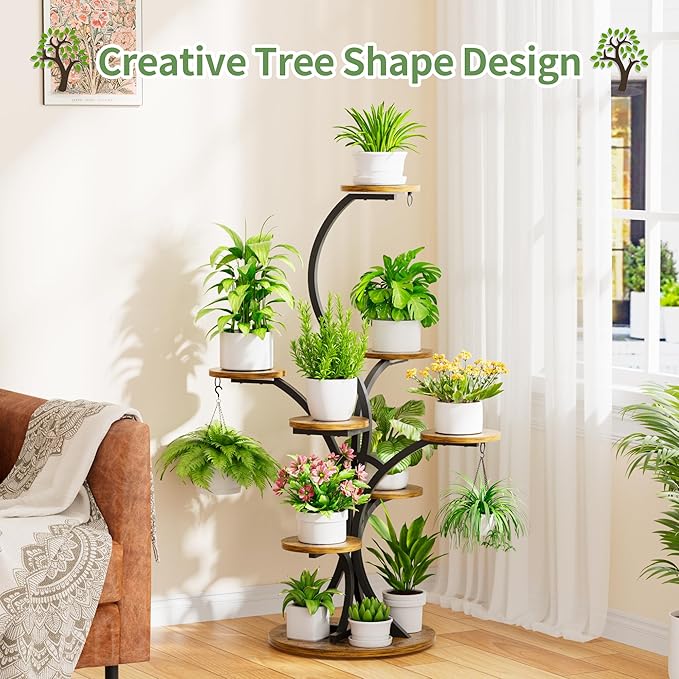 Plant Stand Indoor with Grow Lights - 8 Tiered Corner Plant Shelf Indoor, Tree-Shaped 46.3" Tall Plant Rack Display for Indoor Plants Multiple, Flower Holder for Living Room Patio Balcony Décor