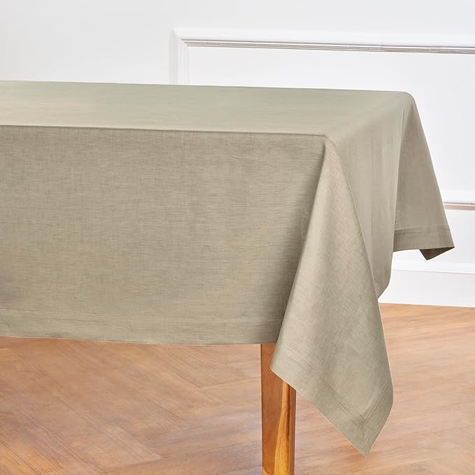 Solino Home Linen Tablecloth 60 x 120 Inch - 100% Pure Linen Vintage Khaki Table Cloth for Rectangle Tables - Fete, Machine Washable Tablecloth for Fall, Autumn, Thanksgiving
