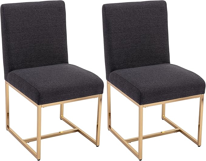 VESCASA Linen Upholstered Dining Chairs Set of 2, Mid Century Modern Padded Chair with Gold Metal Frame for Restaurant, Dining Room, Kitchen, Charcoal