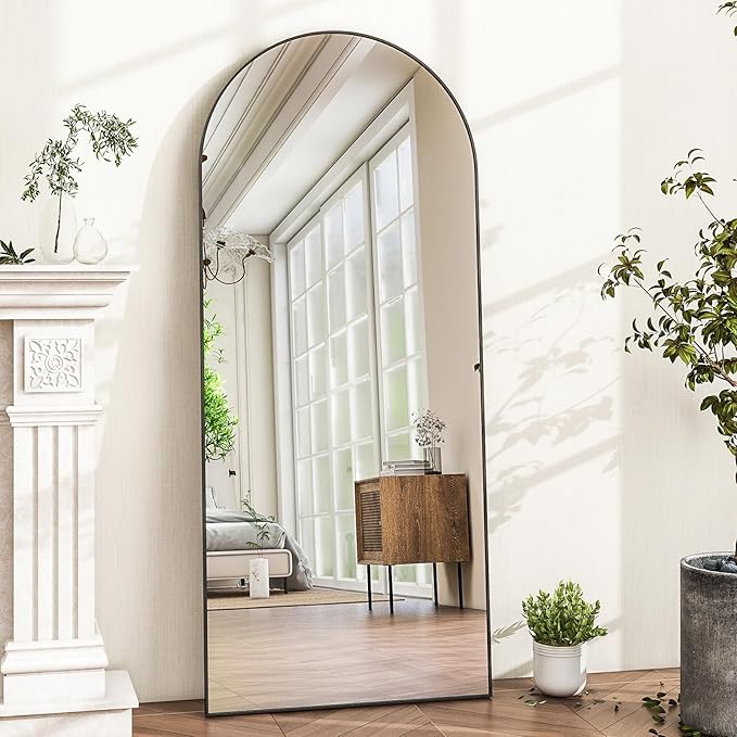 HARRITPURE 56"x21"Full Length Mirror Arch Floor Mirrors with Aluminum Alloy Frame Free-Standing Wall Mounted or Leaning Large Bedroom Dressing Mirror Modern & Contemporary Decor for Home,Black