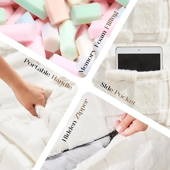 Hobestluk Bean Bag Chairs Beanbag Chair with Filler Adult Bean Bags with Fluffy Cover, Giant Bean Bag Chairs for Adults for Living Room, Bedroom (White, 5FT - 50” x 50” x 24”)