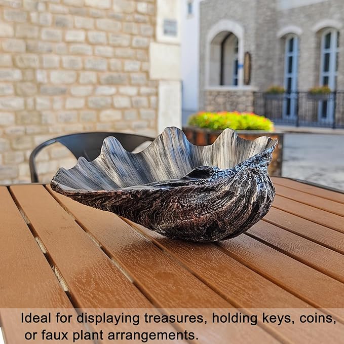 Medium Iron Black Scalloped Clam Shell Bowl Sea Shell Decor for Nautical Beach House,Coastal Decor Gift of Housewarming and Wedding Party