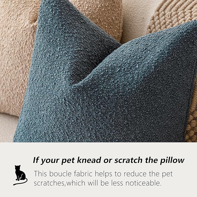 Foindtower Pack of 2, Decorative Textured Boucle Throw Pillow Covers Accent Solid Pillow Cases Cozy Soft Couch Cushion Case for Chair Sofa Bedroom Living Room Home Decor 22 x 22 Inch Blue