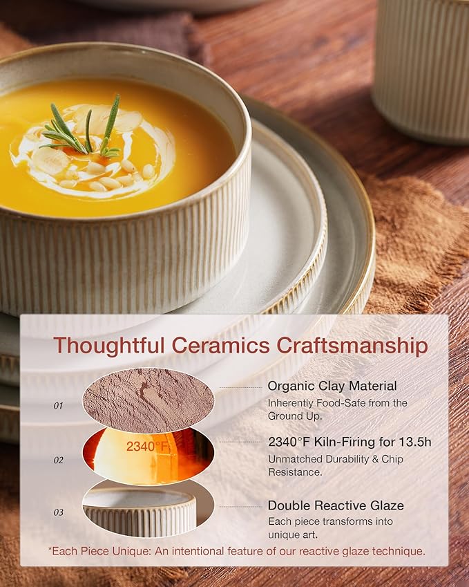 Famiware Star Plates and Bowls Sets, Modern Stoneware Dinnerware Sets for 8, 24-Piece Kitchen Dish Set - Microwave and Dishwasher Safe, Chip and Scratch Resistant, Cappuccino White