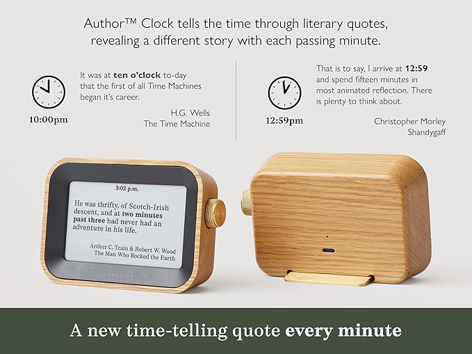 Author Literary Quote Clock – Tells Time Using Book Quotes | Unique Gift for Book Lovers | New Quote Every Minute Clock Vol 1