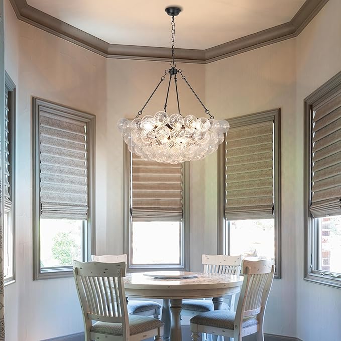 Modern Glass Bubble Globe Chandelier Lighting Luxury Hanging Black Pendant Light for Dining Room, Living Room, Entryway, Staircase, Dia 31.5 Inch