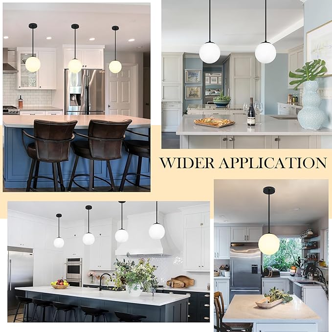 6 Inch Globe Pendant Light Black Mid Century Modern Globe Light Fixture Mid Century Milk Glass Pendant Lamp Matte Black Finished with Milk Glass Lampshade for Kitchen Island