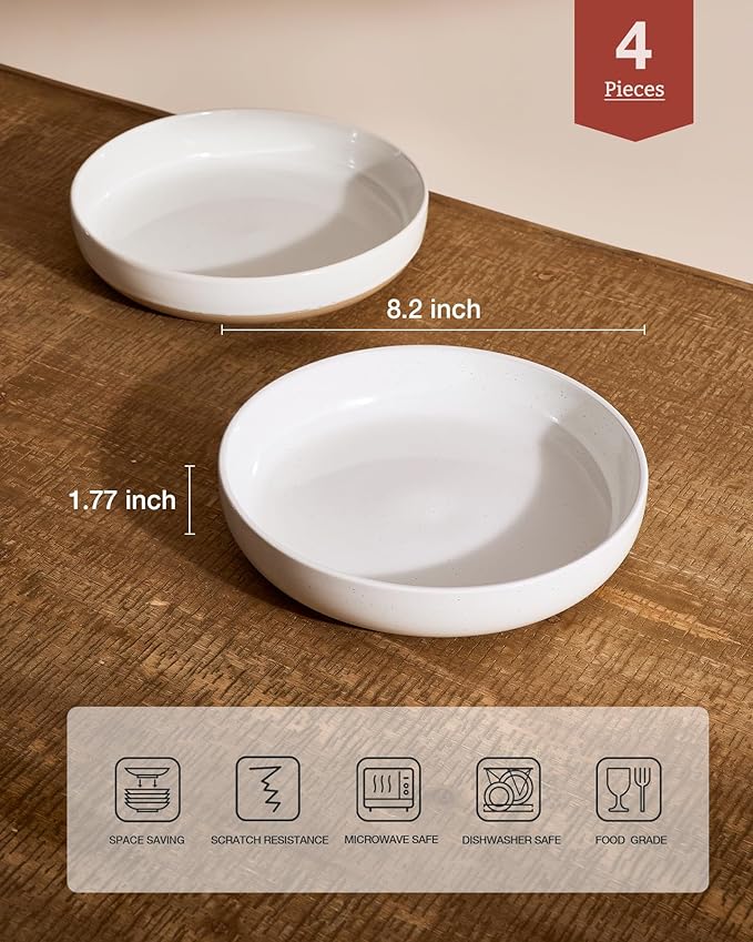 famiware Milkyway 33 oz Bowl Set, Pasta Bowls Set of 4, Salad Bowls, Double Reactive Glaze, Sturdy & Stackable, Ideal for Housewarming, Festivals, White & Cinnamon Brown