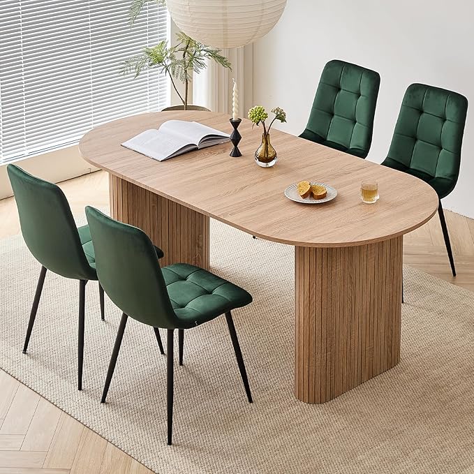 5-Piece Dining Table Set for 4 6 People with Heavy Duty Legs Dining Room Tables Set for 4 Table and Chairs for Living Room Kitchen Apartment(Natural Table with 4 Green Chairs)