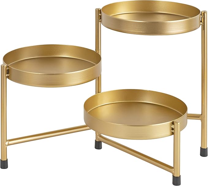Kate and Laurel Finn Modern Tri-Level Plant Stand, 7.25 x 7.25 x 10, Gold, Indoor Multi-Tiered Plant Stand for Tabletop