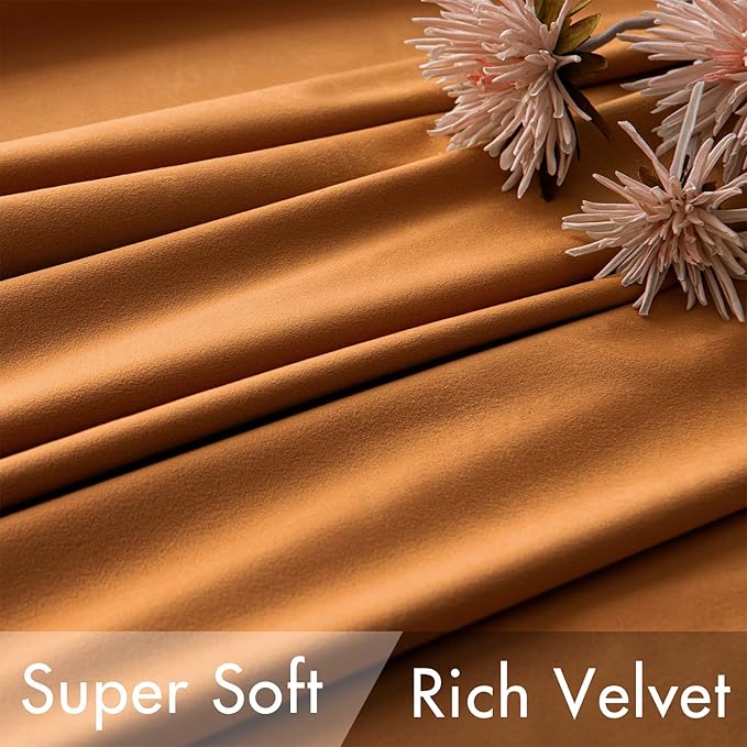 MIULEE Velvet Curtains 90 inches 2 Panels - Luxury Blackout Curtains for Bedroom Living Room Thermal Insulated Super Soft Window Drapes Rod Pocket & Back Tab, Gold Brown, W52 x L90 inch