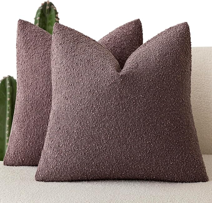 Foindtower Set of 2, Decorative Textured Boucle Throw Pillow Covers Accent Solid Pillow Cases Soft Cozy Couch Cushion Case for Chair Sofa Bedroom Living Room Home Decor 24x24 Inch Dark Purple