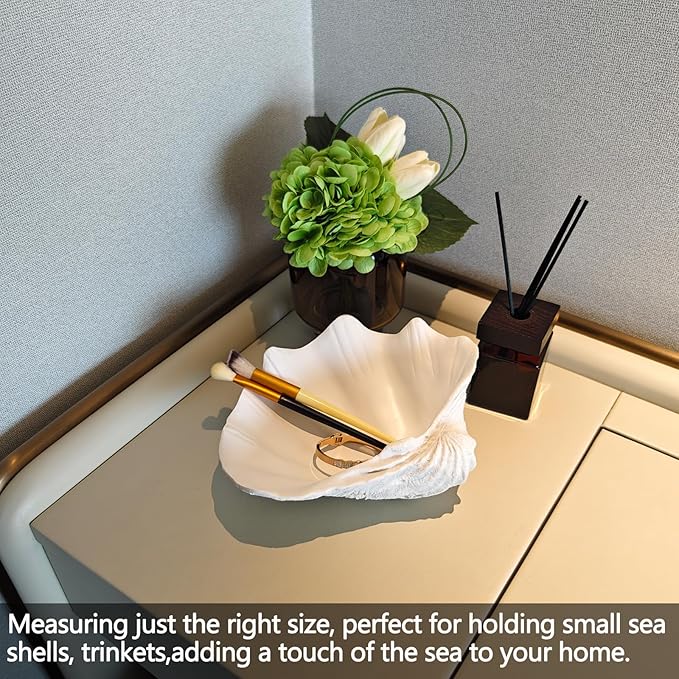 Small White Scalloped Clam Shell Bowl Sea Shell Decor for Nautical Beach House,Coastal Decor Gift of Housewarming and Wedding Party