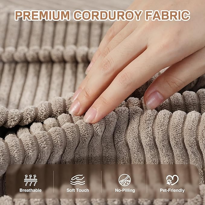 Chaise Lounge Chair Indoor, 67" Oversized Comfy Corduroy Sleeper Sofa Bed with Cup Holders and Wide Armrests, Boneless Upholstered Recliner Bed, Modern Cloud Couch for Living Room, Camel