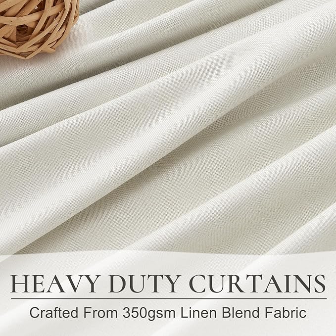 Elegant Curtains for Living Room 102 Inch Long, Linen Pinch Pleated 100% Blackout Viral Window Curtains with Hooks for Bedroom Thermal Pleated Drapes for Nursery Beige White(40" Wx102 Lx2 Panels)