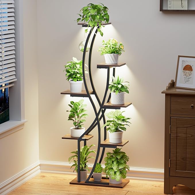 Plant Stand Indoor with Grow Light, 55" Plant Shelf for Indoor Plant Multiple, 7 Tiered Metal Corner Plant Stand Plant Holder Flower Stand Display Rack for Patio, Garden, Balcony, Living Room