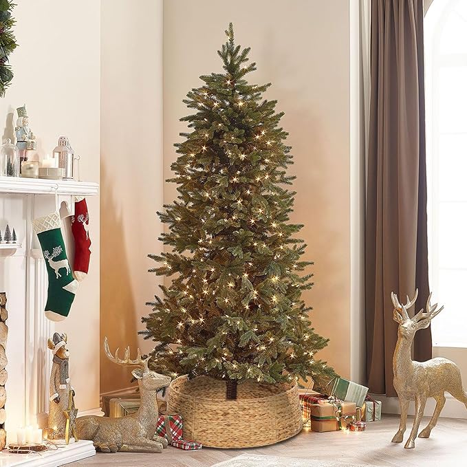 Christmas Tree Collar, 28’’ D Handmade Natural Water Hyacinth Christmas Stand Tree Collar Basket Base Cover for Holiday Decoration