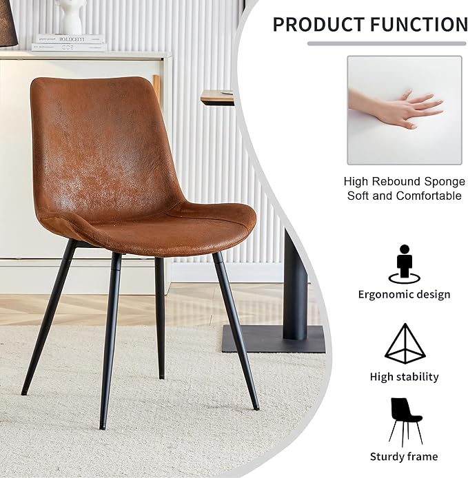 Wooden Dining Table Set for 4, 63" Rectangular Kitchen Table with Upholstered Chairs, Modern Dining Room Furniture with Faux Leather Seating and Sturdy Metal Legs, Brown Farmhouse Table Set