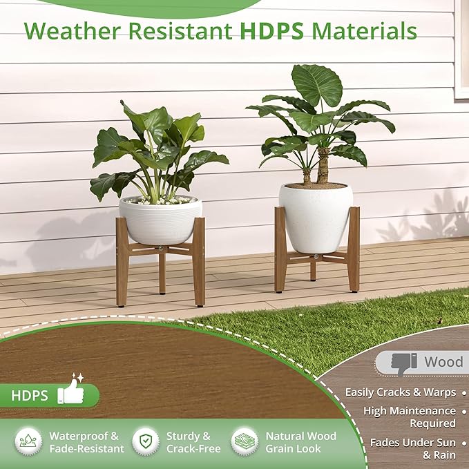 LUE BONA HDPS Plant Stand, Adjustable Plant Stand Indoor for 8-12 Inches Pots, Mid Century Modern Plant Holder for Indoor, Outdoor, Teak Finish