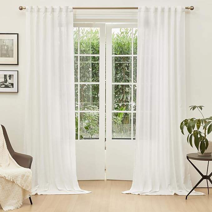 MYSKY HOME Extra Long Curtains for Living Room, Soft Cotton Fabric Boho Window Curtain Drapes Light Filtering Semi Sheer Backdrop Panels, 50 x 102 Inches, Natural, 2 Pieces