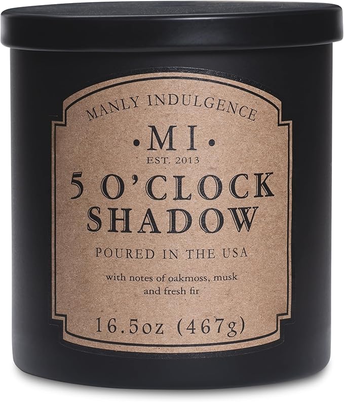 Manly Indulgence 5 O'Clock Shadow Scented Candles for Men, 16.5 oz Single Wick, Premium Soy Blend Wax, 60H Burn, Candles for Home Scented – Made in The USA