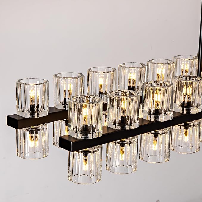 Crystal Black Rectangular Chandelier Light Fixture,72 in Large Dining Room Chandelier Over Table,Modern Chandeliers for Living Room,Arcachon Chandeliers,Kitchen Island,Includes 80xG4 Bulbs