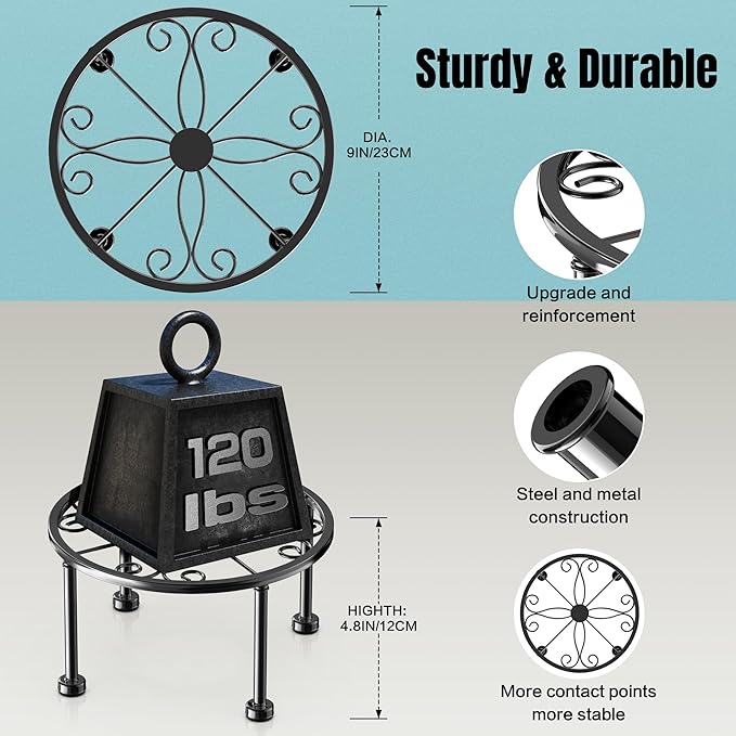 Garden Gifts Plant Lovers Gifts Black Metal Plant Stand with Anti-Slip Base Rustproof Heavy Duty Decorative Round Flower Stand Display Shelf for Indoor/Outdoor