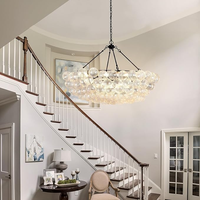 Dining Room Chandelier Modern Bubble Chandelier Lighting Cluster Globe Entryway Chandelier for Foyer, Living Room, Staircase, Dia 43 Inch