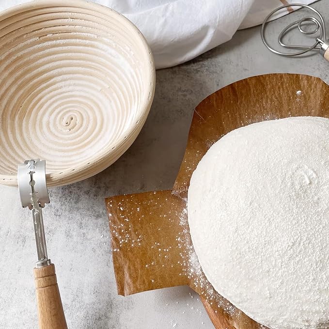 Banneton Bread Proofing Basket Banneton Basket Set Sourdough Proofing Basket Round Proofing Bowls Handmade Rattan Baskets and Liners (Oval & Round Baking Set)