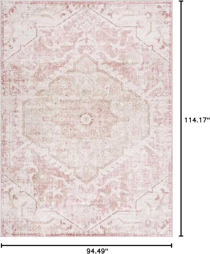 Blush & Light Pink Collection Leonora Bohemian Oriental Medallion Area Rug - Traditional Floral Carpet for Living Room - Blush, Pale Pink, Cream - 7'10" x 9'6" (8x10 Area Rug)