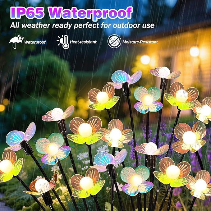 Solar Garden Lights, 4 Pack 24 LED Solar Swaying Flower Light, Waterproof Firefly Lights Outdoor Fairy Light for Garden Patio Yard Pathway Flower Bed Decoration