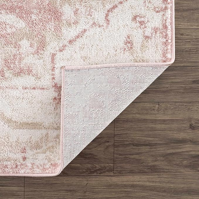 Blush & Light Pink Collection Leonora Bohemian Oriental Medallion Area Rug - Traditional Floral Carpet for Living Room - Blush, Pale Pink, Cream - 7'10" x 9'6" (8x10 Area Rug)