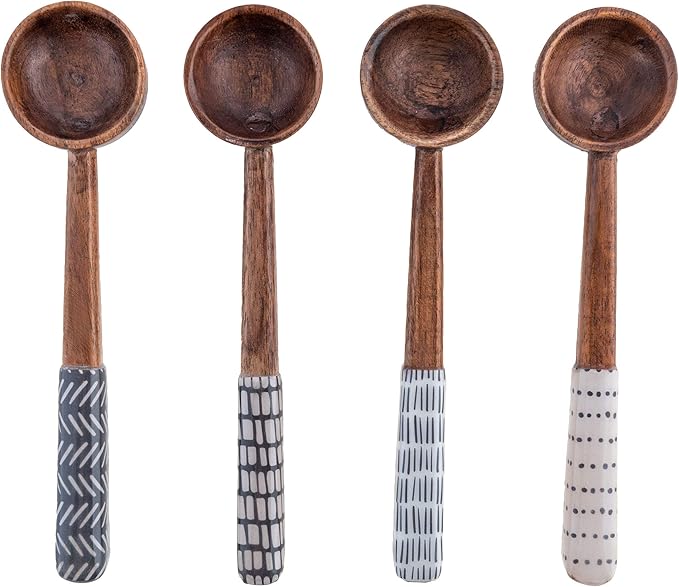 Karma Enamel Tasting Spoons Set - Enamel Tasting Spoons for Cooking - Wood Enamel Kitchen Utensils - Wood Enamel - Set of 4