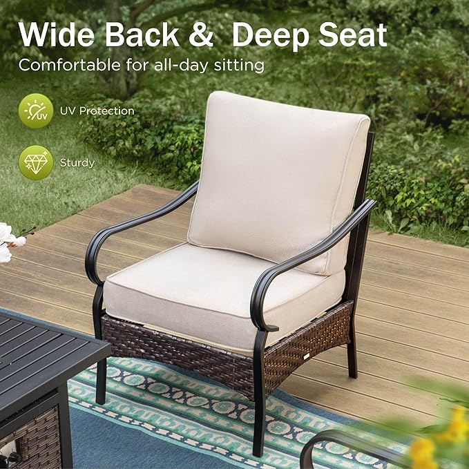 PHI VILLA Outdoor Wicker Chairs Sofa of 2, All Weather High Back Rattan Chairs 2 Seats with Comfy Cushions for Porch Deck, Beige