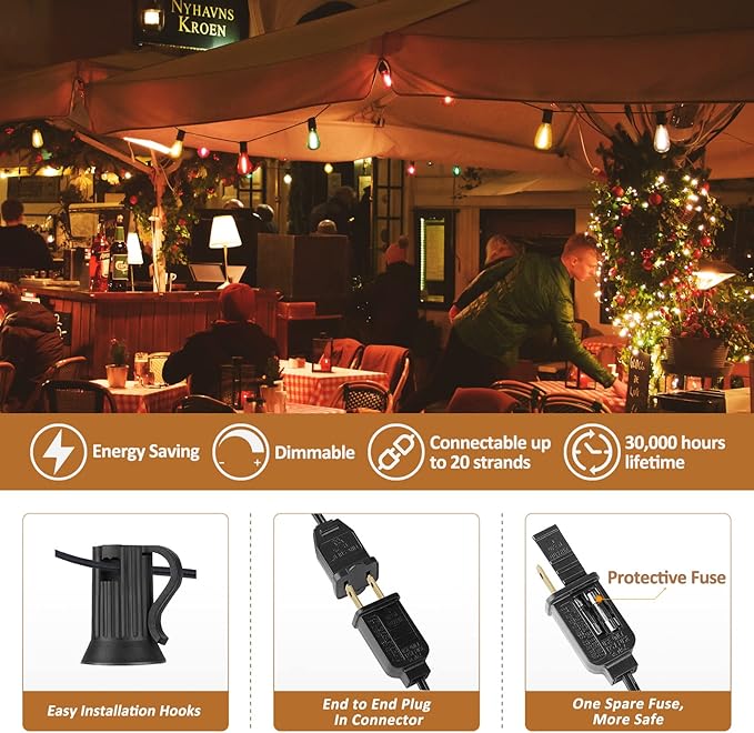 Achin Outdoor String Lights Multicolor - 25FT Colored Patio Lights Waterproof with 13+1 ST38 LED Colorful Bulbs Shatterproof Rainbow Hanging Lights for Outside Party, Christmas, Holiday