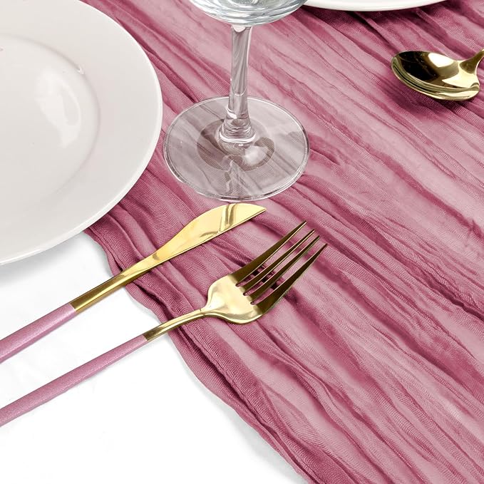 8 Pack 10ft Dusty Rose Cheese Cloth Table Runner 35x120 Inches Boho Gauze Rustic Wedding Cheesecloth Table Runners, Long Romantic Sheer Table Runner for Wedding Bridal Baby Shower Party Decor