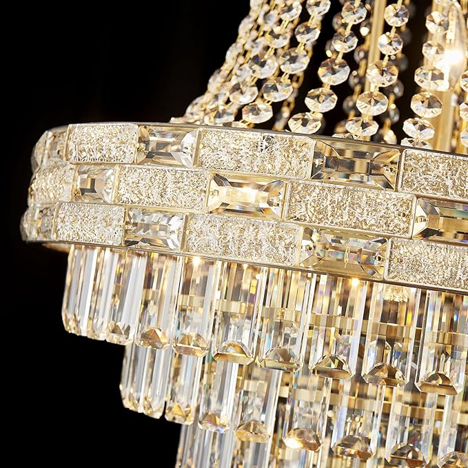 Gold Crystal Chandeliers 12 Lights Modern Chandelier for High Ceilings Large Chandeliers Light Fixture Foyer Staircase Hallway Entryway Living Room Hall Lobby 36" H x 23.5" D