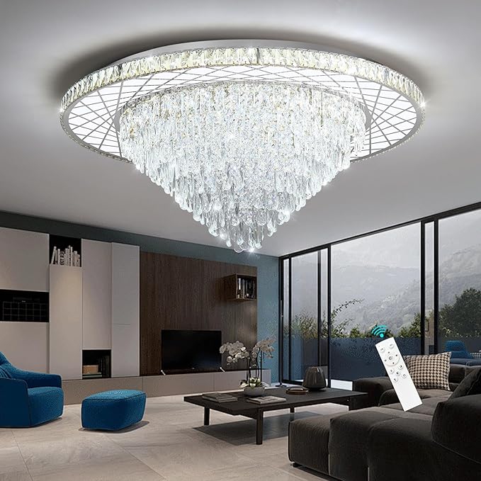 Large Chandelier for Living Room High Ceiling Modern Crystal Ceiling Chandeliers Light for Dining Room Entryway Lights with 90W LEDs Dimmable Bulbs Silver Lighting Fixtures