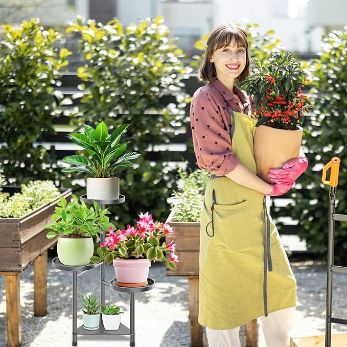 4 Tier Plant Stand Indoor Flower Shelf, Metal Flower Pot Stands for Indoor Plants, Black Corner Tall Plant Display Holder for Patio Garden Living Room Balcony Bedroom