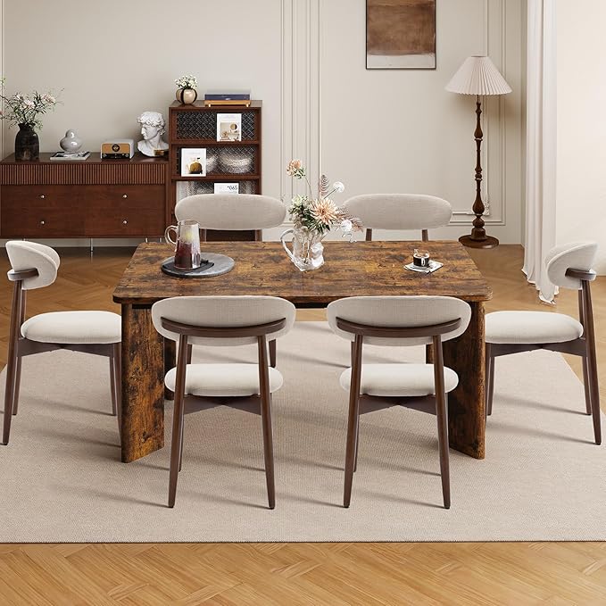 5-Piece Rectangular Dining Table Set for 4, 63" Industrial Kitchen Table with 4 Wooden Upholstered Dinner Chairs for Dining Room, Kitchen, Living Room, Brown+Beige