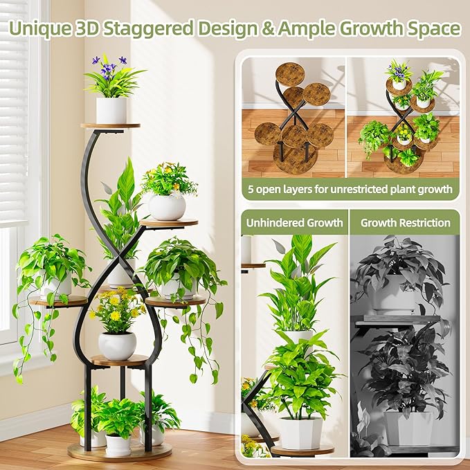 Plant Stand Indoor with Grow Lights, 5 Tiered 48" Tall Plant Shelf Indoor, Metal Indoor Plant Stand for Multiple Plants, Corner Flower Plant Holder Display Rack for Patio, Garden Decor