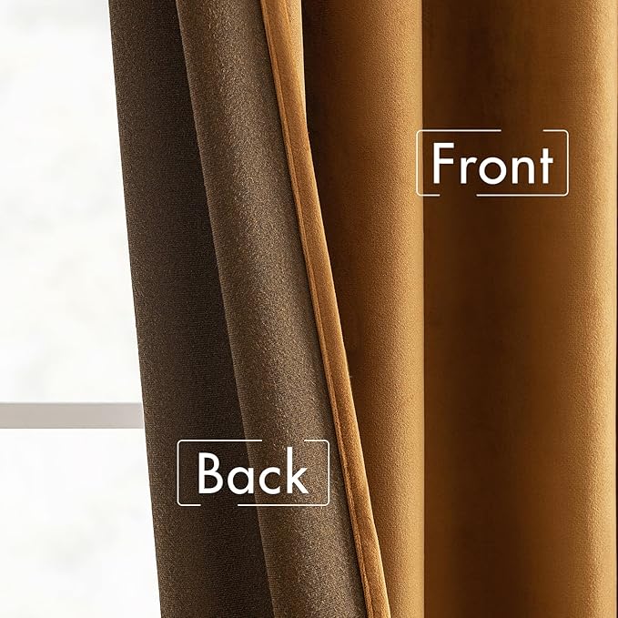 MIULEE Velvet Curtains 108 inches - Luxury Blackout Curtains for Bedroom Living Room Thermal Insulated Super Soft Window Drapes Rod Pocket & Back Tab, Gold Brown, W52 x L108 inches, 2 Panels