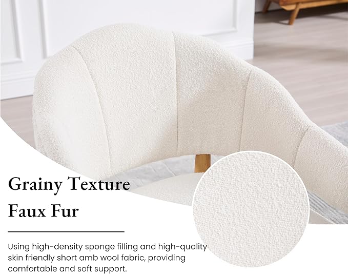 EALSON Modern Barrel Accent Chairs Set of 2 Boho Boucle Living Room Arm Chairs with Wood Legs Cozy Sherpa Upholstered Reading Armchairs Comfy Lounge Side Chair for Bedroom Waiting Room, White