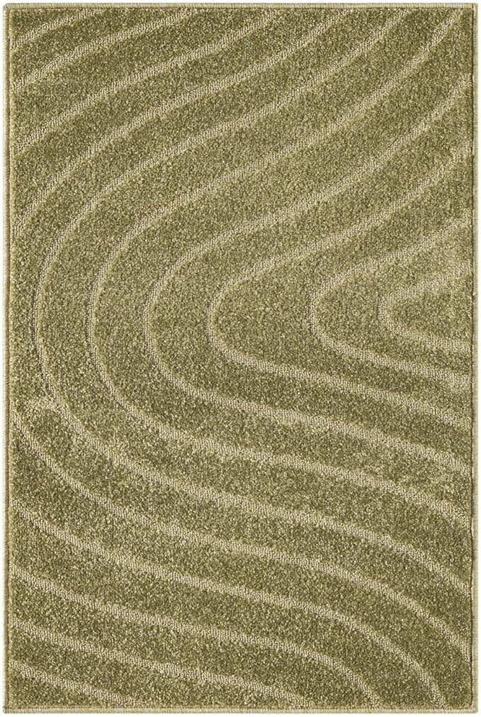 LUXE WEAVERS Modern Geometric Wave Green 2x3 Area Rug, Contemporary Stain Resistant Carpet