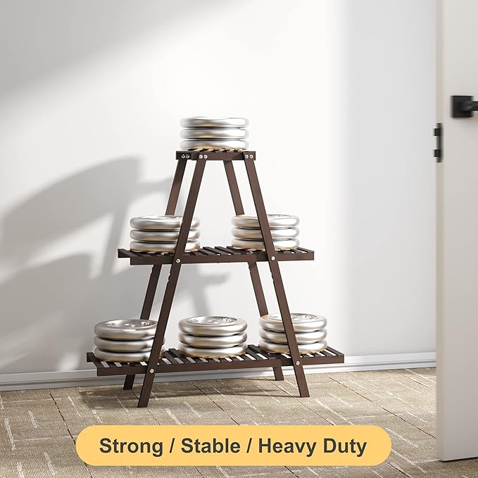 Plant Stand Indoor, Outdoor bamboo Plant Rack for Multiple Plants, 3 Tier 8 Potted Flower Holder Ladder,Plant Shelf Ladder Table Plant Pot Stand for Living Room, Patio, Balcony (Brown)