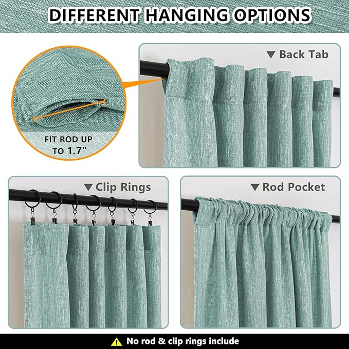 MYSKY HOME Boho Curtains for Living Room, Light Filtering Curtains & Drapes 84 inches Length 2 Panels Set Semi Sheer Country Style Back Tab Curtains for Sliding Glass Door, 50" Wide, Turquoise