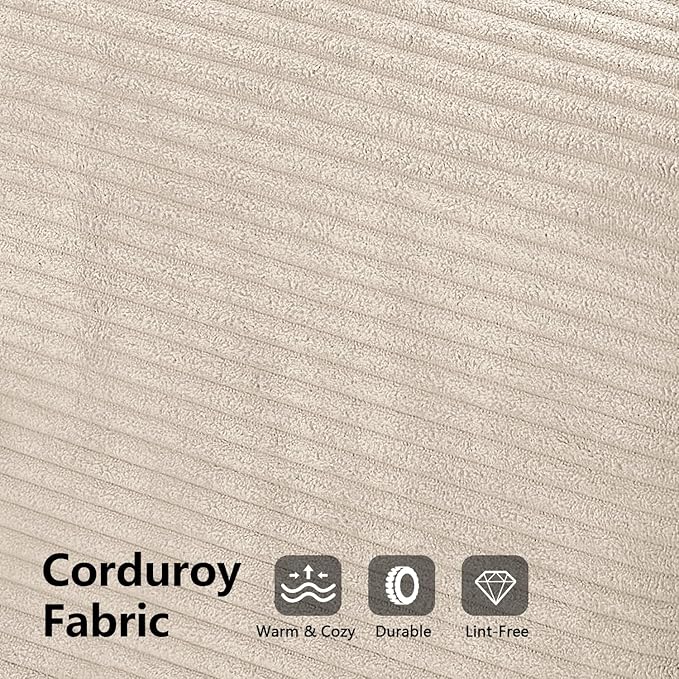 Modern Convertible Lounge Chair, Corduroy Fabric, Square Platform Design with Metal Frame, Floor Sofa Bed with Fixed-Shape Frame,Living Room Seating with Armrest (Beige, 2-Seater Sofa)