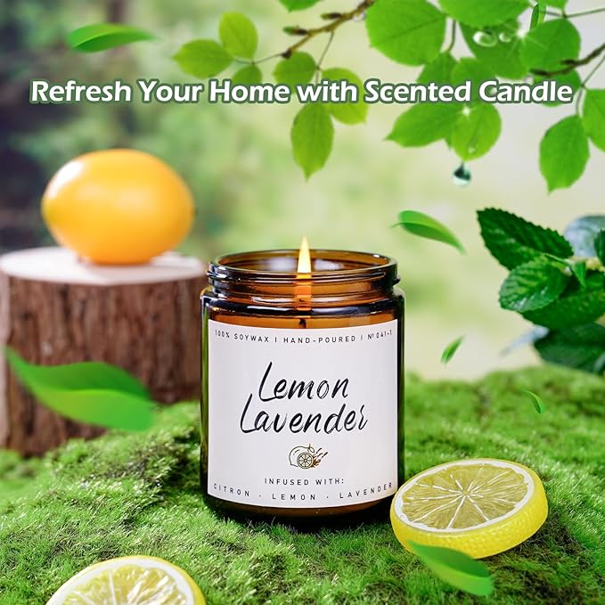 Scented Candle for Home | Lemon Lavender Candle | Aromatherapy Candles - Soy Candles for Home Scented, Gifts for Women Men, Lemon Fragrance -7oz, Single-Wick